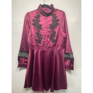 Rosetic Satin and Lace Dress, XXL, Burgundy/Black, Goth, Vintage Look, Costume